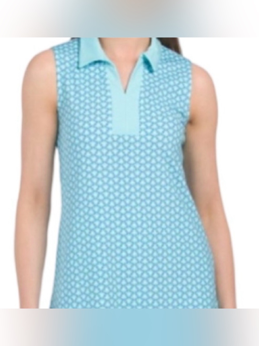 Sigrid Olsen Aqua Blue Patterned Collared Sleeveless Golf Tennis Dress, Medium - Picture 6 of 12